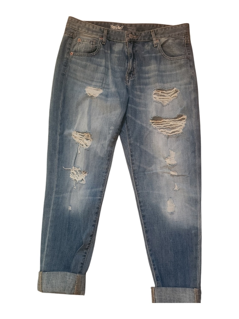 Mossimo Womens Jeans Distressed Boyfriend With Rolled Cuff Size 10/30